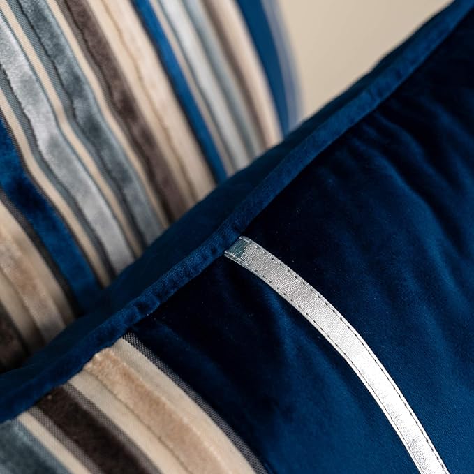 Yangest Navy Striped Patchwork Throw Pillow Cover Silver Leather Cushion Cover Zippered Pillowcase for Sofa Couch Bedroom Living Room Home Christmas Decoration,20x20 Inch