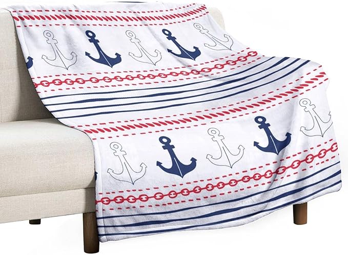 Anchor Blanket Vintage Navy Blue Red Stripe Nautical Anchor Abstract Art Printed Soft Cozy Lightweight Throw Blanket for Kids Girls Boys Women Bedroom Living Room Dorm Chair Sofa Travel 60x80in