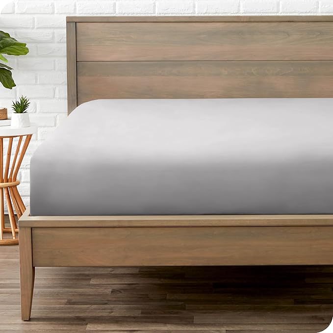 Bare Home Fitted Bottom Sheet Twin XL Size - Premium 1800 Microfiber - Ultra-Soft Hotel Luxury - Deep Pocket - Durable and Long Lasting (Twin XL, Light Grey)