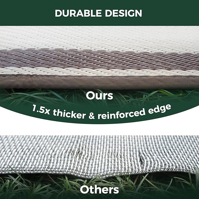 FXW Camping Rug, 10' x 14' Large Waterproof Portable RV Mat, Easy-to-Clean Straw Plastic Mat for Outdoor, Patio, Backyard, Deck, Picnic, Beach, Trailer, Brown & Beige