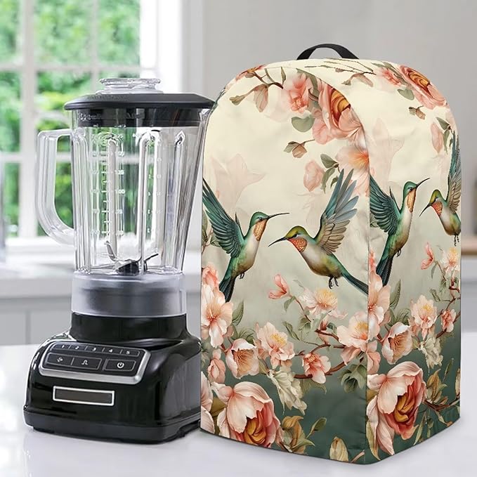 Vintage Flower Hummingbird Print Kitchen Blender Dust Cover with Drawstring and Handle, Dust Protection Easy to Clean Small Appliance Food Processor Coffee Maker Cover