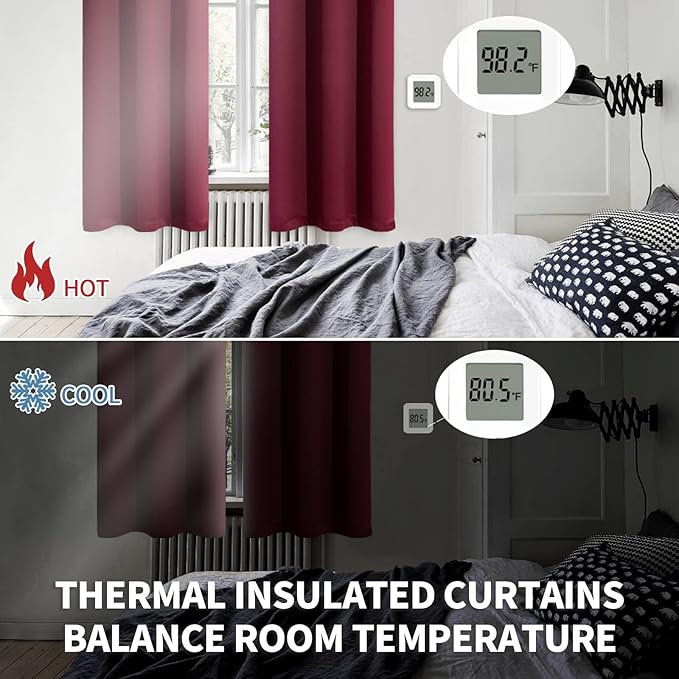 BGment Burgundy Cafe Curtains for Christmas Decor - Small Half Drapes with Rod Pocket Thermal Insulated Privacy for Bathroom Kitchen Windows Over Sink, 29 x 24 Inch, 2 Panels