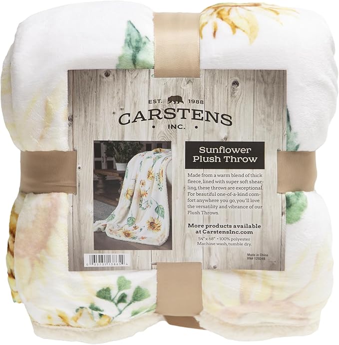 CARSTENS, INC. Ultra Premium Super Soft Plush Sherpa Fleece Oversized Throw Blanket 54" x 68", Sunflower