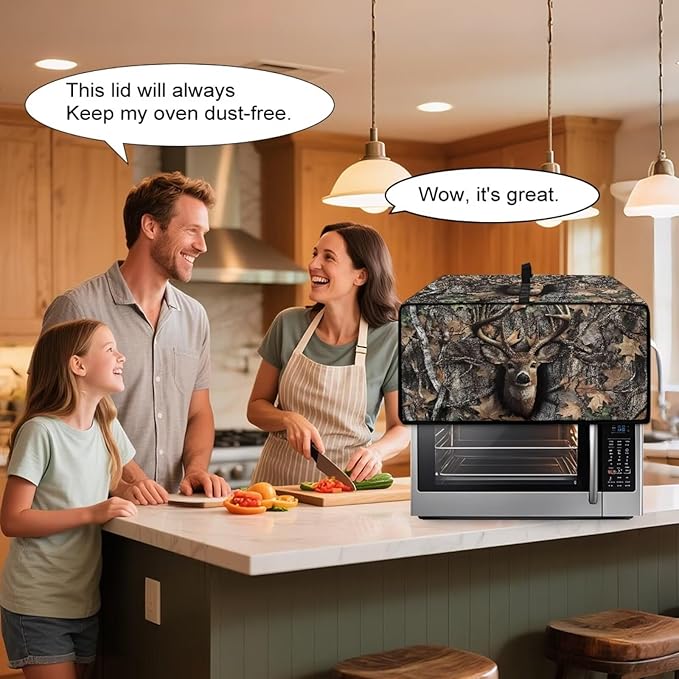 Dust-Proof Microwave Oven Cover Protector Microwave Oven Grill Cover Deer Elk Forest Camo Hunting Print Universal Kitchen Appliance Protector Case Protections for Toaster Oven, L
