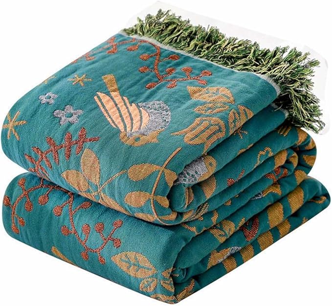 Yellow Boho Throw Blanket, 100% Cotton Blankets for Couch Bed, 50"x60"Cotton Quilt Travel Muslin Blankets Farmhouse Home Decor Soft Lightweight Picnic Blanket for Summer