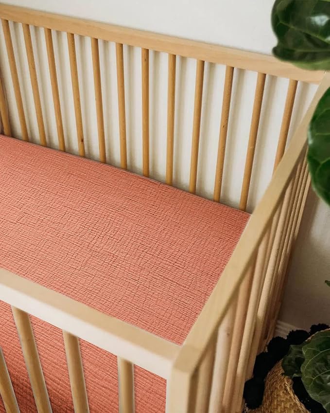 Bassinet Sheet for Baby Boy and Girl, Fitted Sheets for Rectangle, Oval, Hourglass Bassinet Mattress, Muslin Moses Basket Sheets with Neutral Style (Brick)
