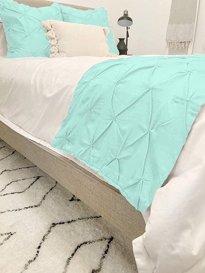 Bed Runner Set - 100% Pure Cotton 800 Thread Count - Luxury 1 Pinch Pleated Bed Runner and 2 Pillow Cover - 3 Piece Pinch Pleated Bed Runner Set California King, Aqua