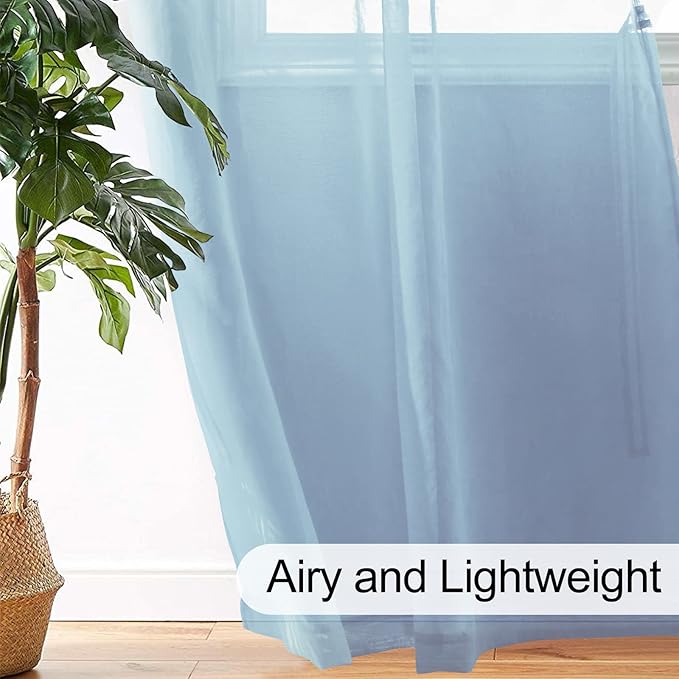 XWZO Sheer Curtains for Bedroom, Light, Airy & Light Filtering Grommet Window Curtains for Living Room, Sliding Door with Tiebacks, Sky Blue, 52 x 63 Inches Length, Set of 2 Panels