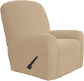 Easy-Going 4 Pieces Oversized Recliner Stretch Sofa Slipcover Sofa Cover Furniture Protector Couch Soft with Elastic Bottom Polyester Spandex Jacquard Fabric Small Checks Sand X-Large