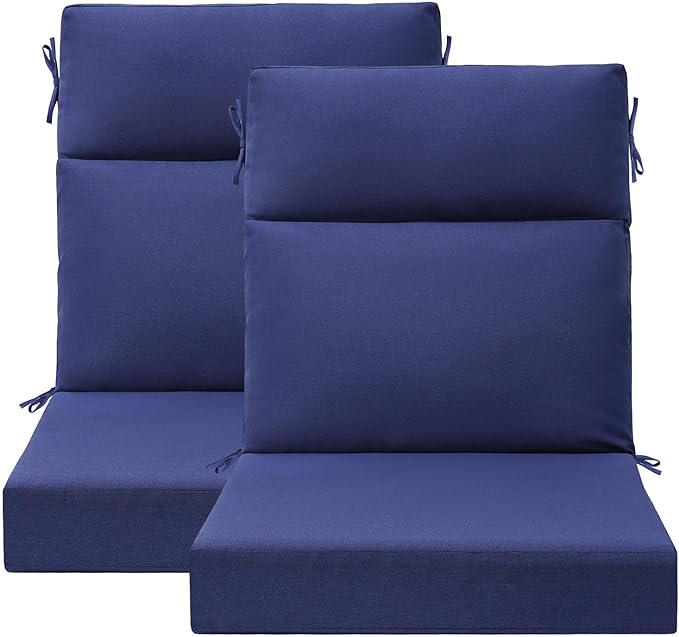 Outdoor Separate High Back Chair Cushion Seat Pads, 2-Pack 44 x 21 Inch Water-Repellent & Fade-Resistant Patio Furniture Cushions with Ties for Adirondack, Rocking Chairs, Navy