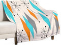 Mid Century Flannel Throw Blankets, Mid Century Modern Geometric Atomic Shapes Orange Retro Style Boho Print Blanket for Bed Couch Sofa Fuzzy Tv Throws 40"x50"