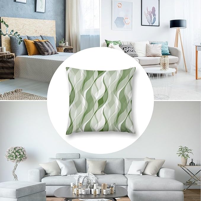 Green Throw Pillow Covers Modern Abstract Ombre Green Striped Decorations for Bedroom Living Room Farmhouse Sofa Pillows Bed Couch 20x20 Inch