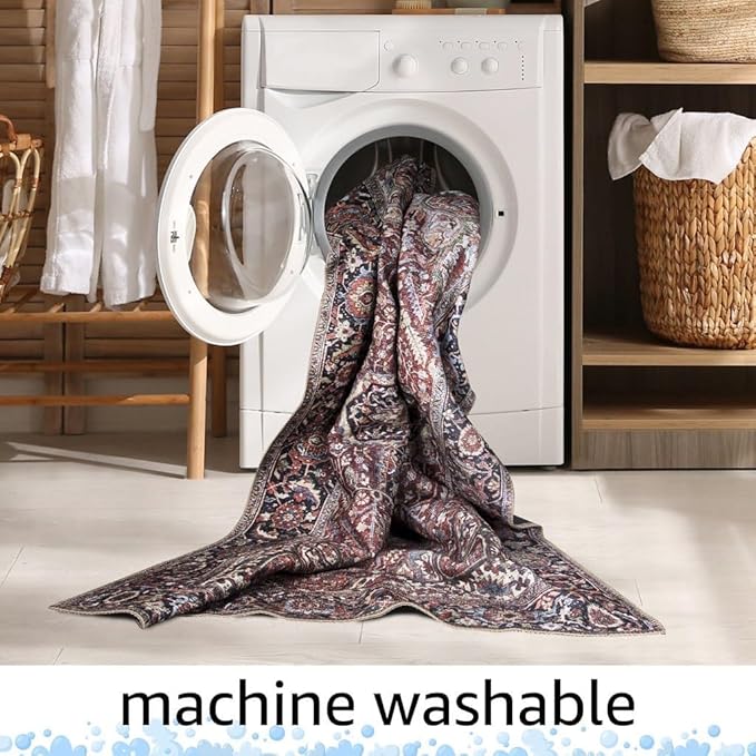 Keen Home Design 6x9 Rug - Machine Washable Area Rug with Non-Slip Backing, Ideal for Living Room, Dining Room, Bedroom - Vintage, Easy Clean, Durable, Low Pile Rug - (6' x 9')