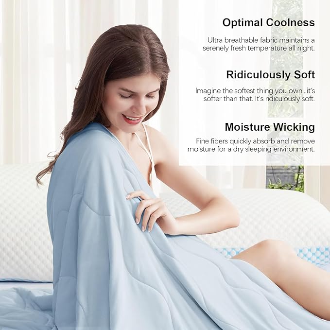 EASELAND Cooling Comforter King, Cold Touch Fabric Absorbs Body Heat, Double-Sided Cool Design Soft Fluffy Cooling Blanket for Night Sweats Hot Sleeper (Blue, King(108"X90"))