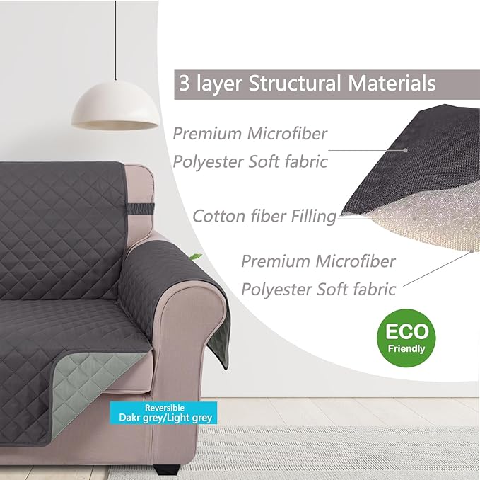 U-NICE HOME Recliner Chair Covers Reversible Chair Cover Pet Covers for Dogs with Elastic Straps Water Resistant Diamond Quilted (23''Recliner Small, Dark Grey/Light Grey)