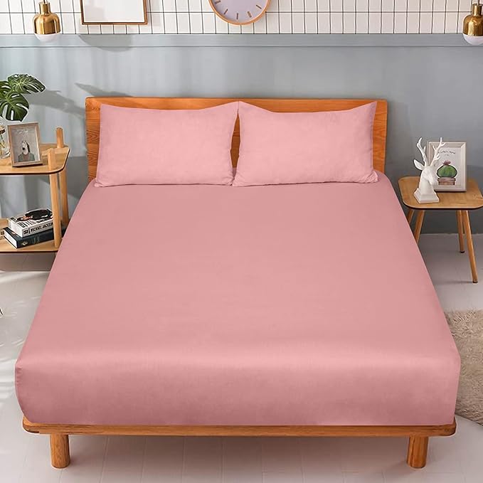 ROYALE LINENS 300 Thread Count 100% Long Staple Combed Cotton Fitted Sheet Full - Super Soft Deep Pocket Bottom Sheet - Fitted Sheets Only - Elastic Sheets (Full, Pink)
