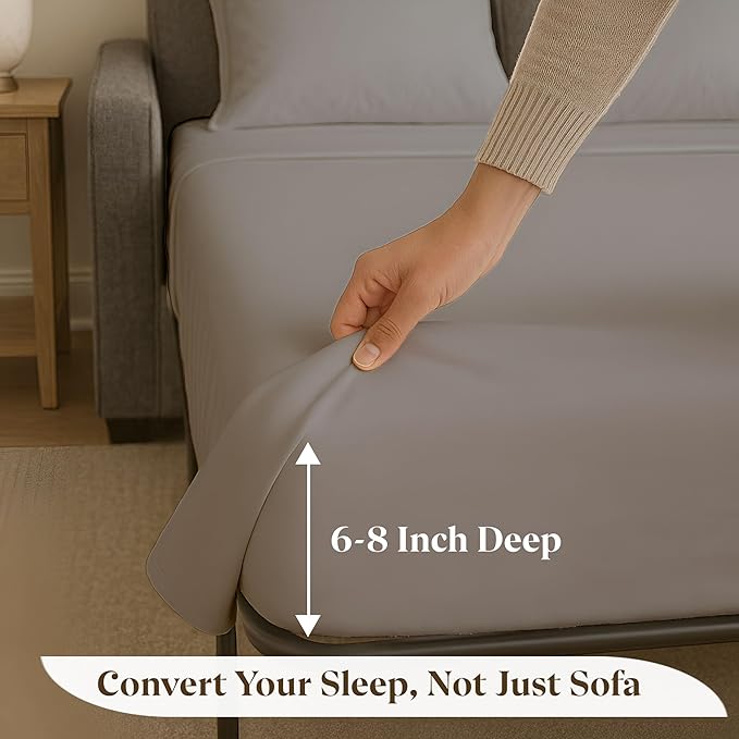 Sleeper Sofa Bed Sheet Set - Full Size 4 PC's Sheet Set Sofa Bed Sheets - 100% Cotton 400 Thread Count Sofa Sheets - Sleeper Sofa Sheets - Fits Mattresses Up to 6" Drop - Light Grey