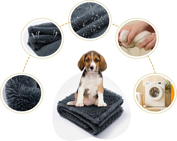 Waterproof Gray Pet Blanket for Dogs Fluffy Long Faux Fur Pets Throw Blankets for Large Dog Cat Puppy Couch Cover Love Bed Protector Mat Washable(Grey,L-65X57in)