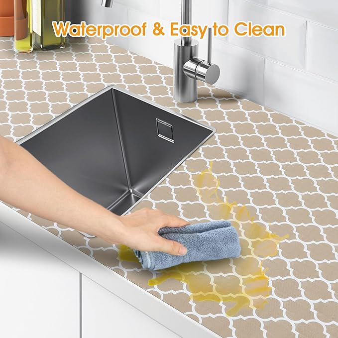 Shelf and Drawer Liner for Kitchen Cabinets Non-Adhesive, Strong Grip Non-Slip Thickened Cabinet Liners for Shelves, Waterproof Mats for Dresser Cupboard, Beige, 23 in x 30 Feet