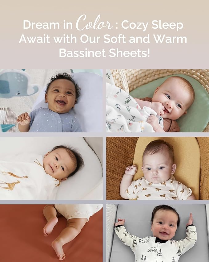 Bedside Sleeper Bassinet Fitted Sheets 33x20 for Maxi COSI Iora, Koola Baby, Baby Joy, Angelbliss, Kidsclub Bedside Bassinet - Buttery Soft Sheets - Burnt Orange+Mustard Yellow+ Cloud, 3 Pack