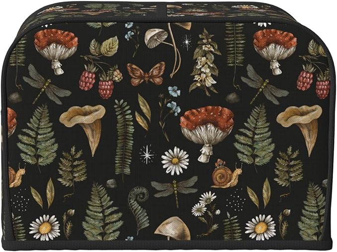 Vintage Witch Leaves Plant Mushroom 4 Slice Toaster Cover, Waterproof Toaster Dust Cover Bread Maker Protective Cover For Small Kitchen Appliance Dining Room Table Home Decor Gifts