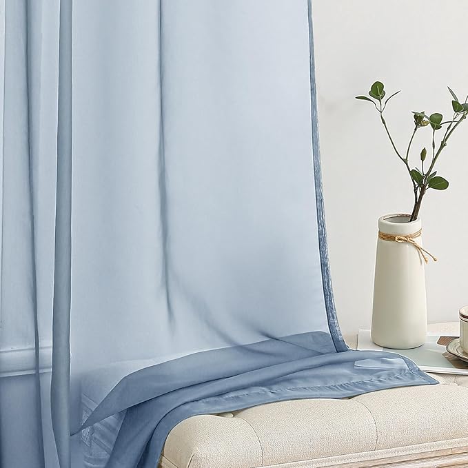 MIULEE 2 Panels Solid Color Sheer Window Curtains Elegant Window Voile Panels/Drapes/Treatment for Bedroom Living Room (54X45 Inches Dusty Blue)