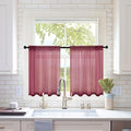 MIULEE Short Sheer Curtains 30 Inch Length for Kitchen Bathroom Cafe Half Window Treatment, Rod Pocket Tier Curtains 2 Panels, 29x30 Inches Long, Maroon Red
