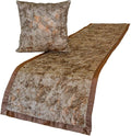The HomeCentric King/Queen/Twin Copper Designer Twin 53"x18" Bed Runner Without Pillow Cover, Beaded & Foil Bed Scarf on Silk Fabric - Aranka