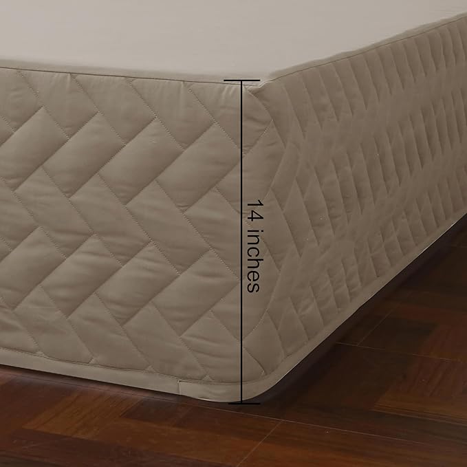 Full Bed Skirt-Box Spring Cover with 14 Inch Tailored Drop,Wrinkle and Fade Resistant Hotel Wrap Around Bed Skirts,Bed Frame Cover (Checkered Light Khaki, Full)