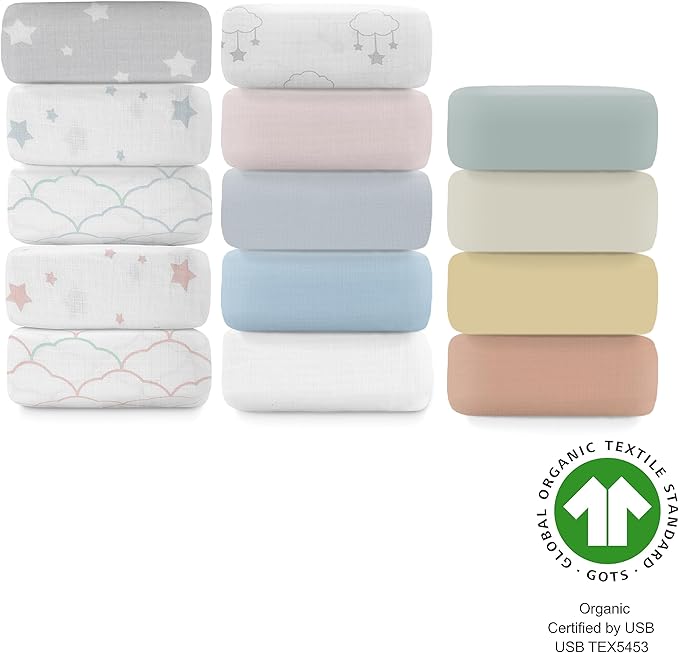 Newton Baby Fitted Mini Crib Sheets (2-Pack) | Organic Muslin Cotton, Breathable & Soft Baby Sheets, Washable Baby Mattress Sheets, Fits Mini Crib Mattresses 24" x 38", Sky Blue