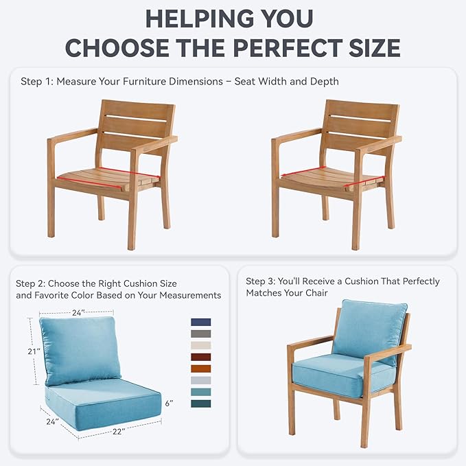 Outdoor Cushion Set for Furniture Patio Furniture, UV Resistant, Water Resistant - 6 Inch Thick Foam Garden Cushions – 22x24 Inch Patio Seat Covers for Chair/Sofa/Couch | Light Blue | 8-Pack |
