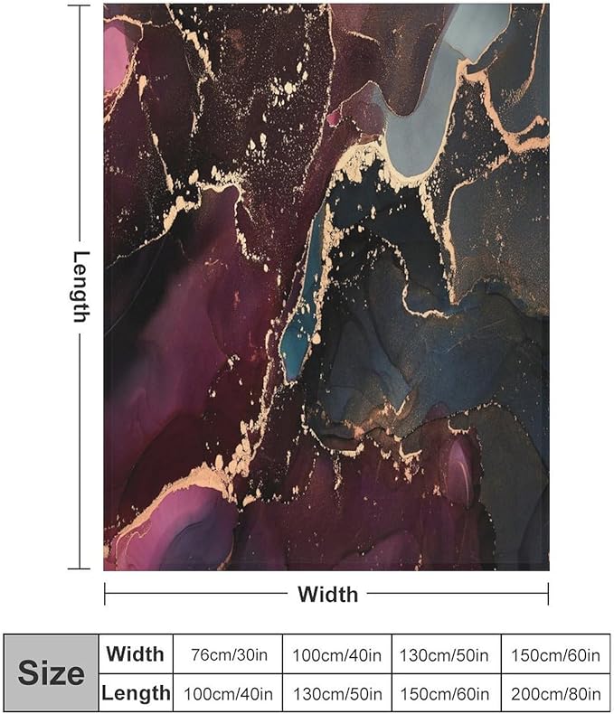 Modern Marble Blanket, Abstract Luxury Baroque Golden Purple Blue Stone Veins Pattern Soft Warm Cozy Plush Flannel Covers for Livingroom Bedroom Couch Chair Camping Travel Home Decor Tapestry 60x80in