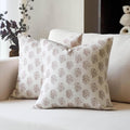 DOMVITUS Set of 2 Floral Pillow Covers 24x24, Block Print Pillow Covers Vintage Neutral Decorative Farmhouse Throw Pillow Covers for Couch Bed Living Room Light Camel