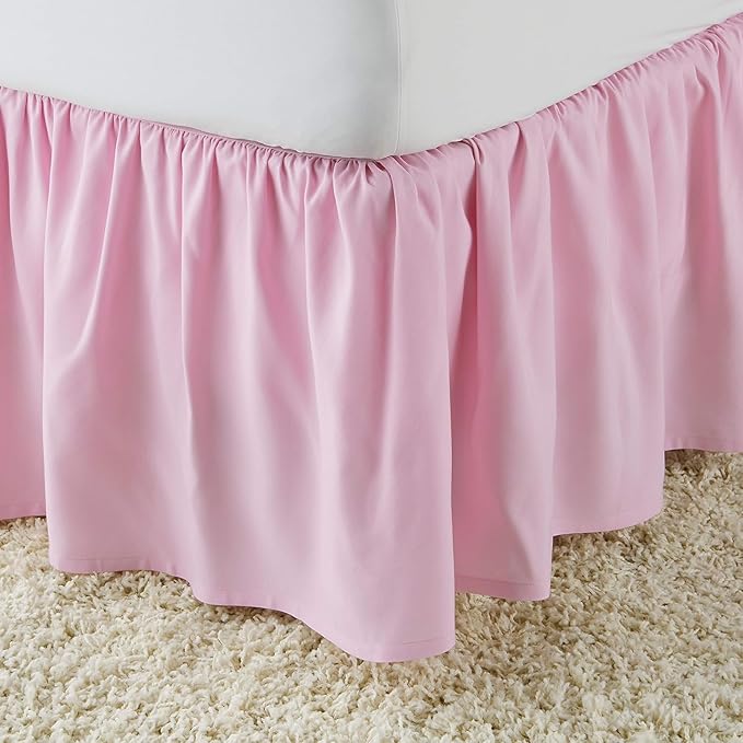 Pink Wrap Around Bed Skirts with 16" Drop - Three Sides Fabric Adjustable Elastic Dust Ruffle Silky Soft -600 TC Stretchy Bed Skirt-Short Queen(60"X 75") Pink