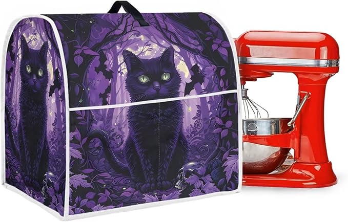 Black Cat Stand Mixer Cover Washable Kitchen Appliance Cover for 4.5-5 Quart Mixers Dustproof & Oilproof Food Processor Covers for Home Aid Mixers Accessories Halloween Kitchen Decor