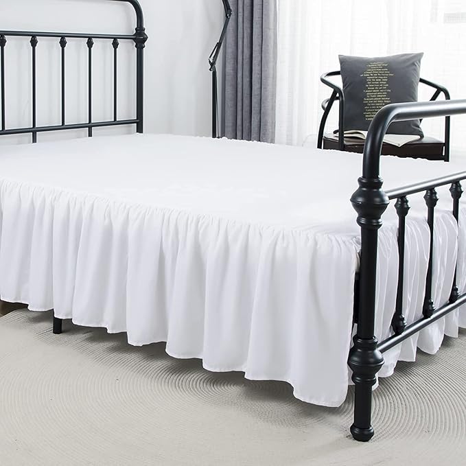 Bed Skirt Ruffled Bed Skirt with Split Corners, 18 Inch Drop Dust Ruffle Bed Skirts with Platform, White, Twin Size