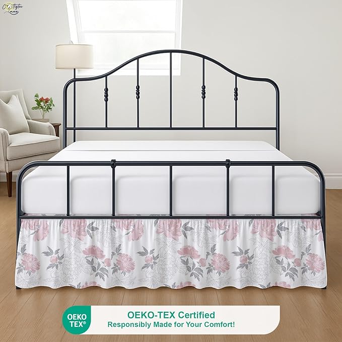 Cottington Lane Ruffled Bed Skirt Full Size with Split Corner, Brushed Microfiber Hotel Quality Dust Ruffle, 16 Inch Drop Gathered Bedskirt, Soft, Stylish, Shrink & Fade Resistant, Blush Petals