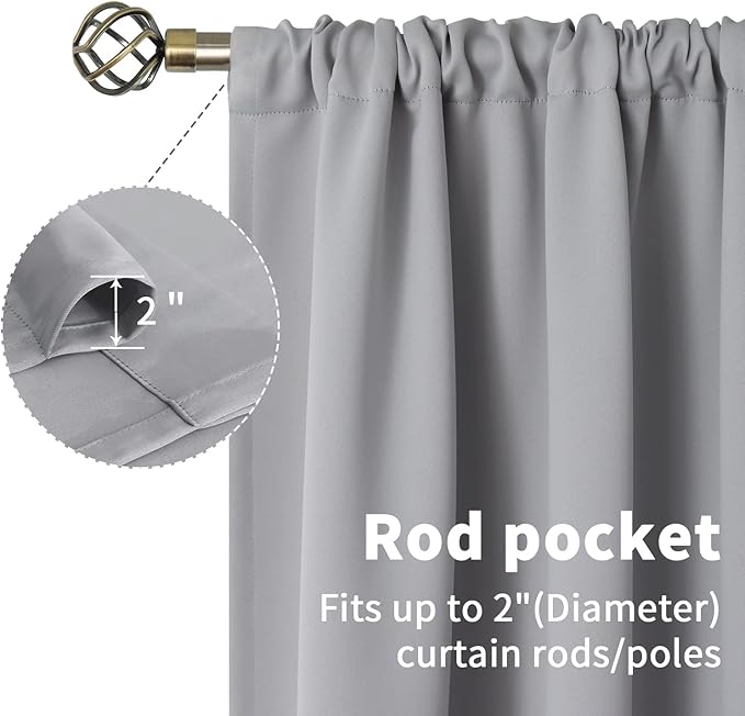 BGment Short Blackout Curtains 36 Inches Length - Rod Pocket Thermal Insulated Room Darkening Window Drapes for Kitchen Bedroom Bathroom, Light Grey, 2 Panels, 42 x 36 Inch