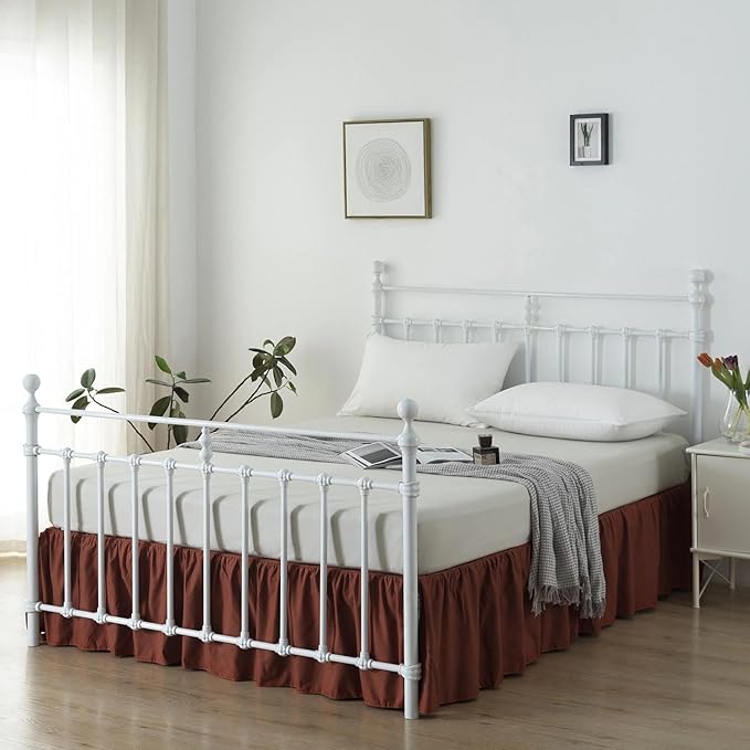 Bed Skirt Queen Size Ruffled Bed Skirt with Split Corners, 18 Inch Drop Dust Ruffle Bed Skirts with Platform, 18'' Queen, Rust