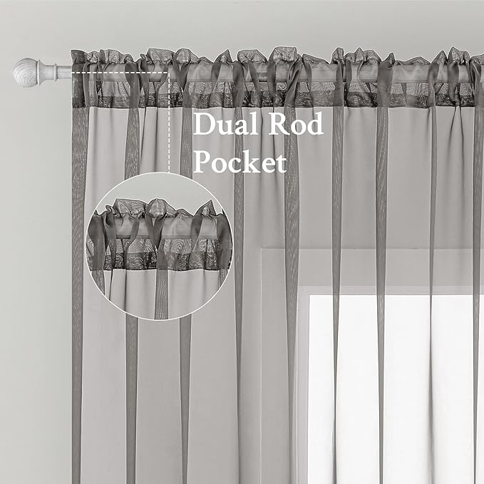 MIULEE 2 Panels Solid Color Sheer Window Curtains Elegant Window Voile Panels/Drapes/Treatment for Bedroom Living Room (54X45 Inches Grey)