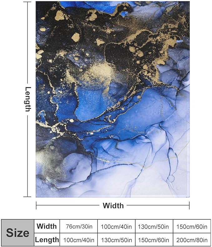 Modern Marble Blanket, Abstract Luxury Baroque Golden Dark Blue Stone Veins Pattern Soft Warm Cozy Plush Flannel Covers for Livingroom Bedroom Couch Chair Camping Travel Home Decor Tapestry 40x50in