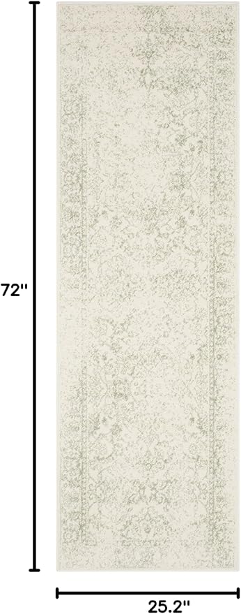 SAFAVIEH Adirondack Collection Runner Rug - 2'1" x 6', Ivory & Sage, Distressed Vintage Floral Design, Non-Shedding & Easy to Clean, Ideal for Hallway, Foyer, Entryway, Bedroom (ADR109V)