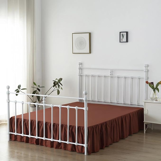 Bed Skirt King Size Ruffled Bed Skirts with Split Corners, 18 Inch Drop Dust Ruffle Bed Skirt with Platform, 18'' King, Rust
