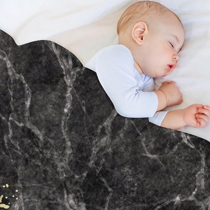 Modern Marble Blanket, Abstract Luxury Baroque Golden Black White Stone Veins Pattern Soft Warm Cozy Plush Flannel Covers for Livingroom Bedroom Couch Chair Camping Travel Home Decor Tapestry 30x40in