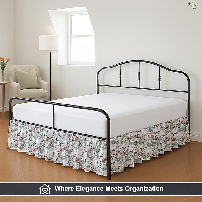Cottington Lane Ruffled Bed Skirt King Size with Split Corner, Brushed Microfiber Hotel Quality Dust Ruffle, 14 Inch Drop Gathered Bedskirt, Soft, Stylish, Shrink & Fade Resistant, Petal Dream
