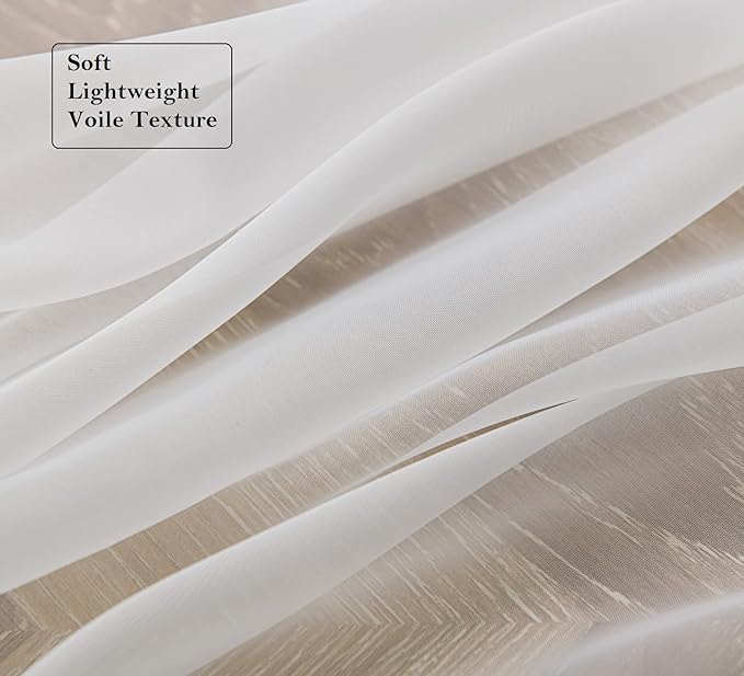 PI Ivory Sheer Tier Curtains 30 Inches Length with Grommet,Short Voile Half Window Curtain for Kitchen/Bathroom/Farmhouse/Basement 2 Panels(Ivory,W42XL30)