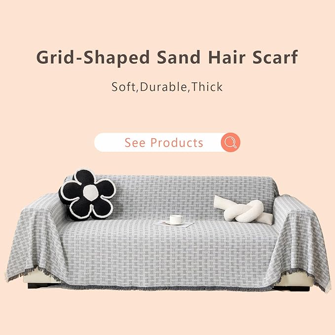 Grey Couch Cover Blanket Cute Geometrical Jacquard Washable Sofa Cover for Extra Large Furniture for 3 Cushion Sofa L Shaped Sectional Couch Blanket 71"x 134"