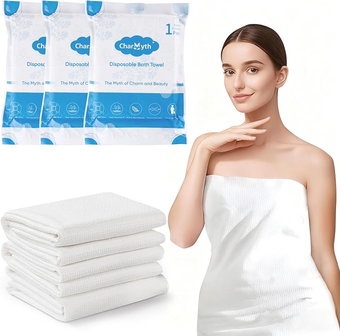 3 Pack Disposable Bath Towel 56'' x 27.5'' Disposable Body Towels for Travel, Durable Large Portable Towels for Camping Beach Swimming SPA, Individually Packed