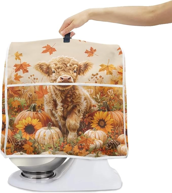 Highland Cow Stand Mixer Cover 6-8 Quart Pumpkin Kitchen Appliance Covers Dust Protection Universal for Pressure Cooker Air Fryer Fall Kitchen Decoration for Home Gift for Friends