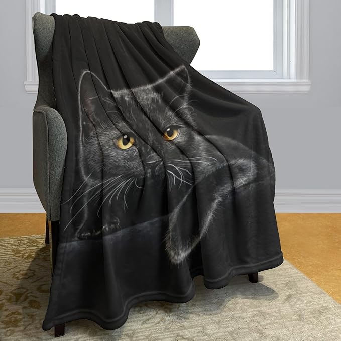 HommomH Black Cat Blanket for Women Girls, Cat Lover Gifts, Soft Fleece Throw Blankets for Sofa Couch Bed, Cozy Home Decor for Bedroom Living Room, 50" x 80"